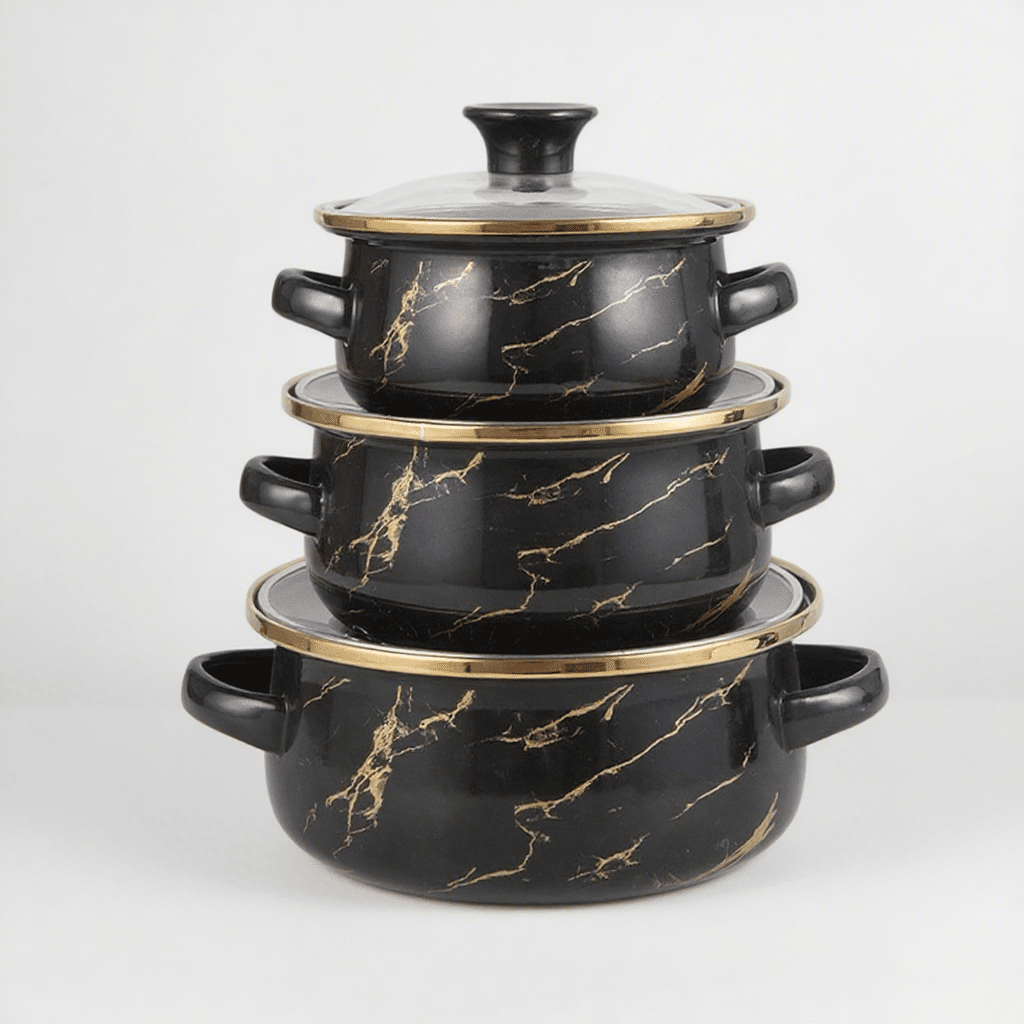 Enamel Casserole Black Wth Marble 16~24cm